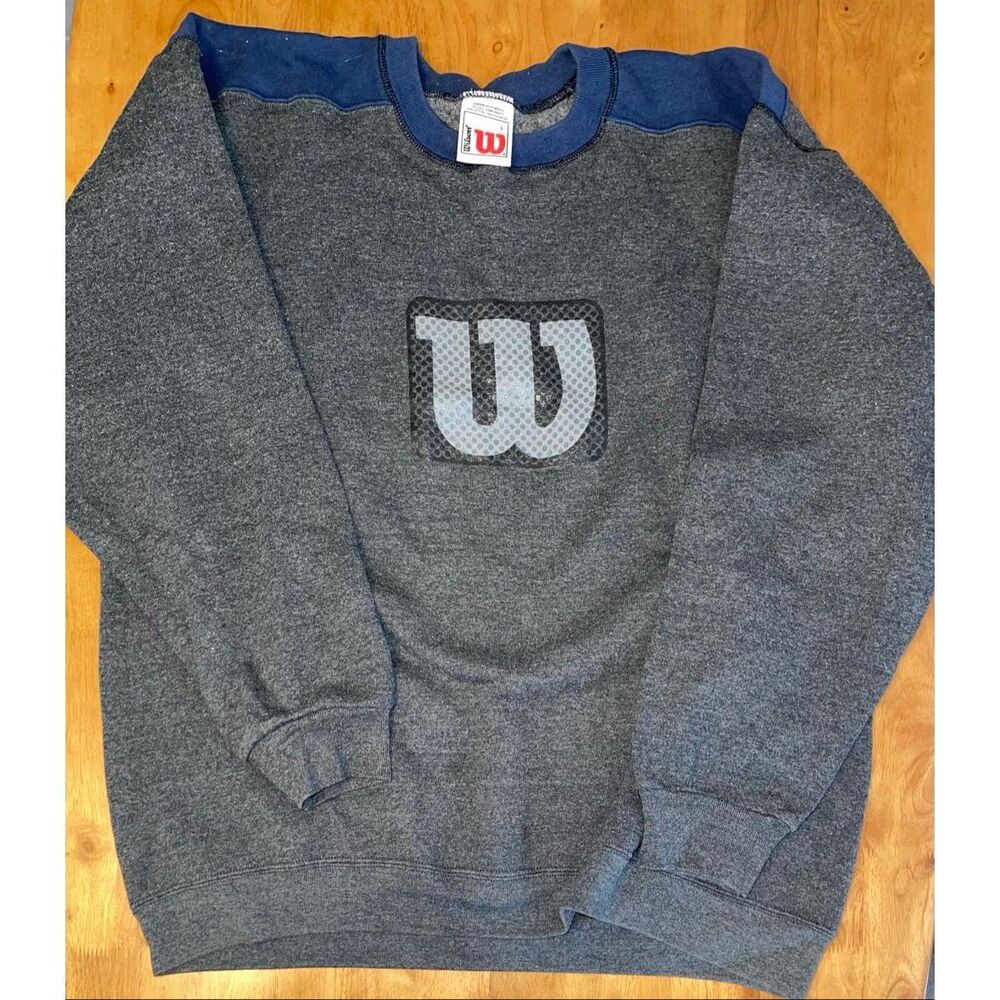 Vintage Wilson Crewneck Sweatshirt Mens Size L Authentic Blue Gray 90’s Logo‎